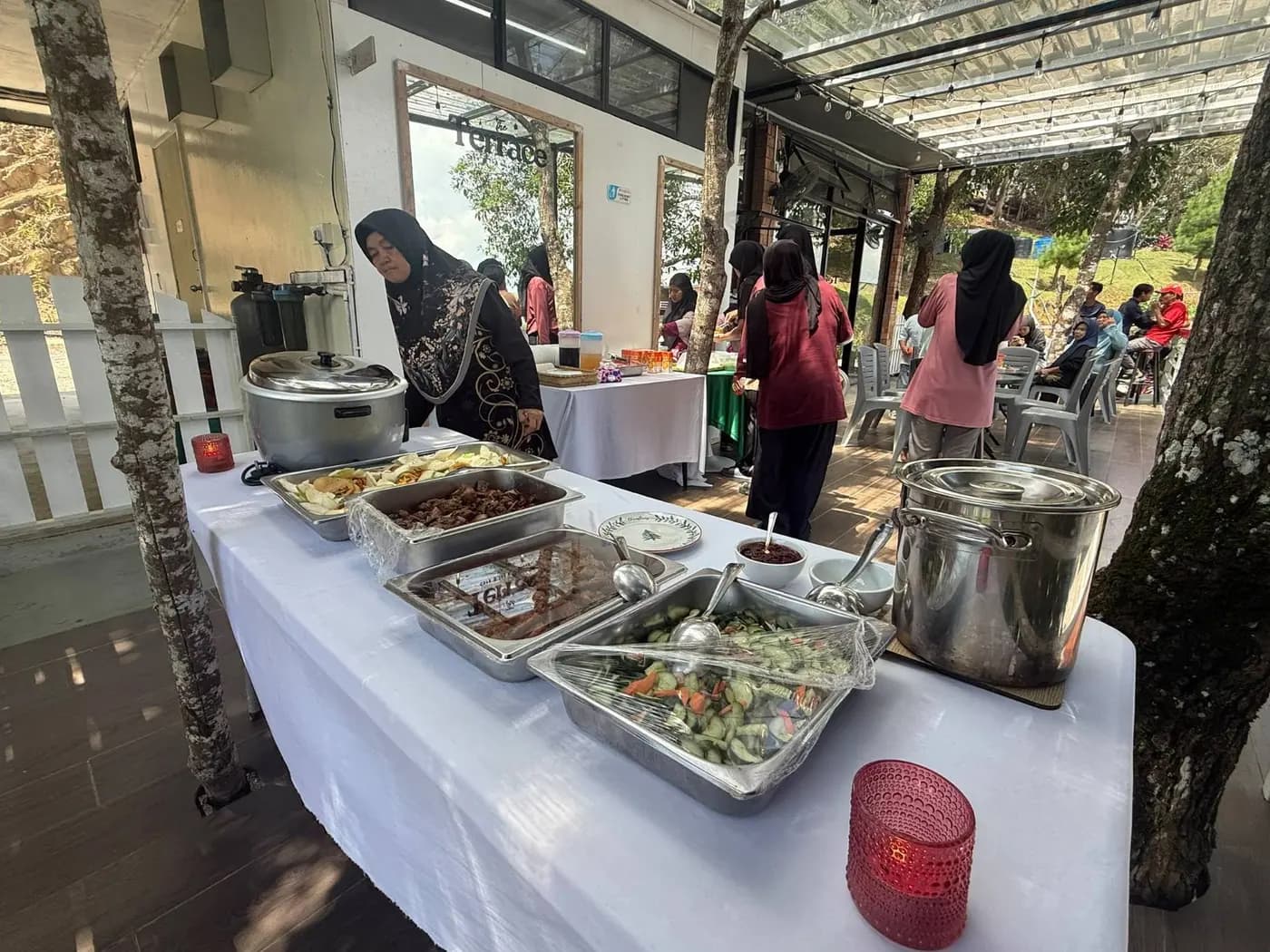 A group lunch buffet served at The Terrace while guests eat nearby
